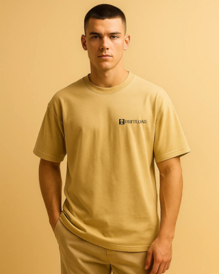 Minimalist Beige Crew Neck Oversize T-Shirt 210GSM